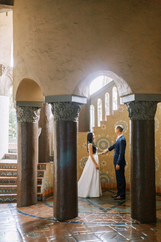 Staircase with Bride and Groom at the Santa Barbara Courthouse